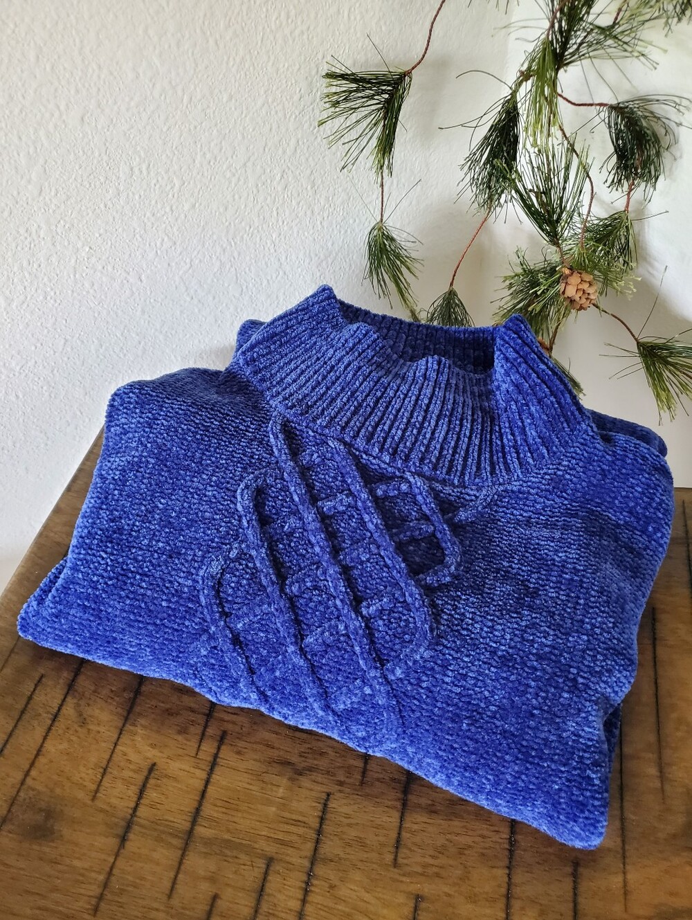 Yarnworks Chenille Vintage Mock Neck Cable Knit Sweater 80's 90's